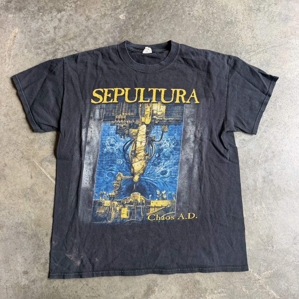 Vintage Y2K Sepultura Chaos A.D. Band T-Shirt Hanes Heavyweight Black Adult S
